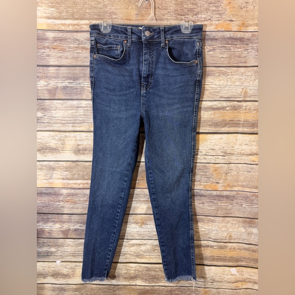 Free People We The Free Women's Raw High-Rise Jegging Frayed Hem Blue Denim Jean - Picture 2 of 6
